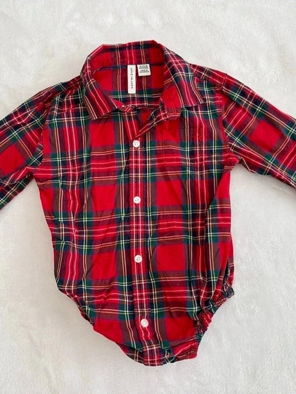 Janie and Jack Infant Christmas Plaid Button-Up Bodysuit (size 12-18m)